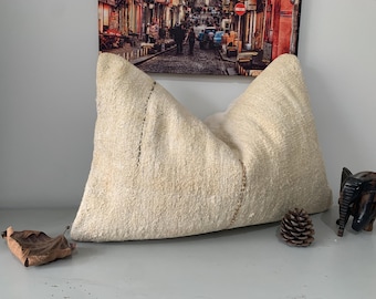 Funda de almohada Kilim de cáñamo 24x16 – Cojín lumbar turco