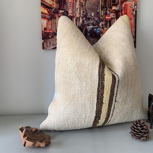 Coussin chanvre rayé 20 x 20 - décoration minimaliste - coussins bohèmes - coussin turc vintage - taie d&#39;oreiller décorative - coussin Kilim - housse de coussin