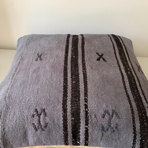 Indigo Black Vintage Kilim Pillow Cover 20x20 – Striped Rustic Throw Cushion, Turkish Decorations, Office Decor