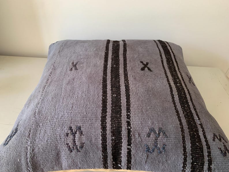 Indigo Black Vintage Kilim Pillow Cover 20x20 – Striped Rustic Throw Cushion, Turkish Decorations, Office Decor