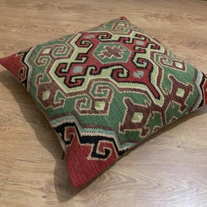 Yoga Cushion, Antique Floor Pillow -24x24 Seat Pillow Cover -Turkish Throw Pillow Cover -Fall Decor -Handmade Pillow -Oversize Kilim Pillow