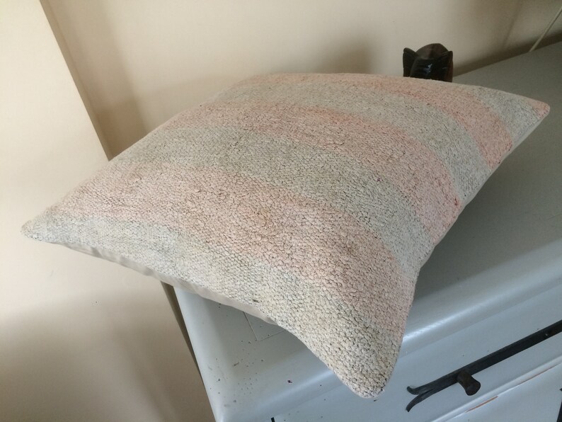 20x20 Kilim Cushion Striped Hemp Throw Pillow Cover Turkish Kilim Pillow Cover Vintage Beige Pink Country Home Decor Rustic Pillow Case