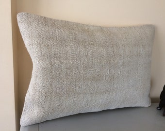 Textured Throw Pillow Covers 16x24 Pillow Case | Lumbar Kilim Pillow Cover ⇻ Minimalist Turkish Pillow ⇻ Large Couch Pillow, Tribal Cushion