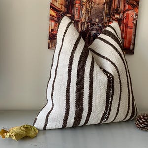 Textured Turkish Kilim Pillow, Vintage Throw Pillow Case 18x18 | Cushion Cover, Rustic Decor ⇻ Decorative Pillow Cover,  Black White Pillow