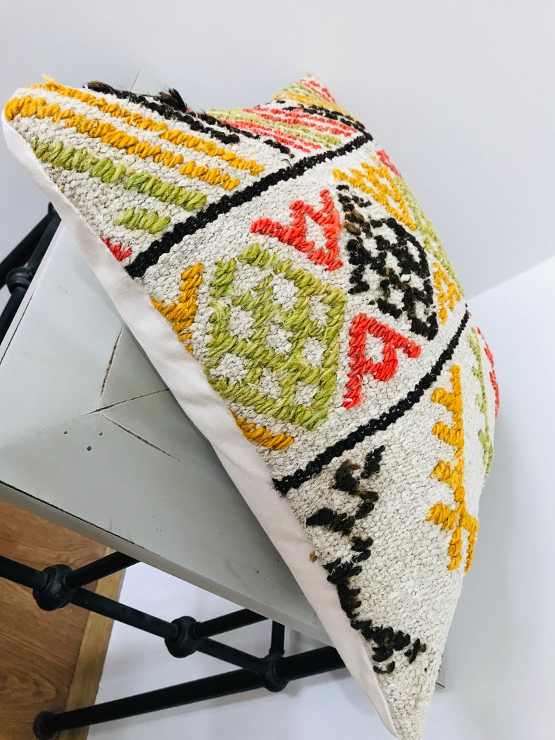 Funda de almohada vintage - Funda de almohada de cáñamo Kilim de 16x16 - Cojín de sofá - Almohada de sofá colorida - Almohada turca decorativa - Cojín de tiro - Decoración boho imagen 5