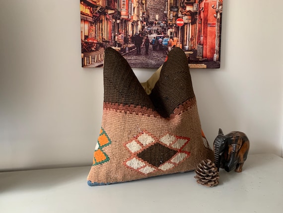 Geometric Throw Pillow 16x16 Pillow Case -Vintage Kilim Pillow Covers -Turkish Cushion -Handwoven Accent Pillow -Decorative Item -Boho Decor