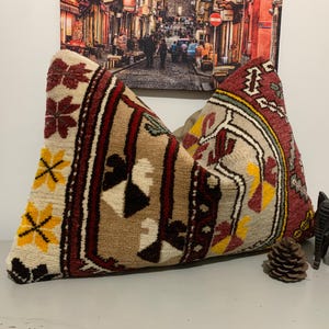 Rug Pillow Case, Turkish Kilim Pillow, 16x24 Pillow Case | Large Floor Pillow, Fall Decor ⇻ Wool Cushion Cover, Vintage Throw Pillow Cover