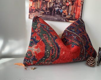 Funda de almohada de diseño turco de 40 x 60 cm - Funda de cojín - Cojín kilim rojo - Decoración para sala de estar - Cojín grande - Cojín de sofá - Cojín tribal