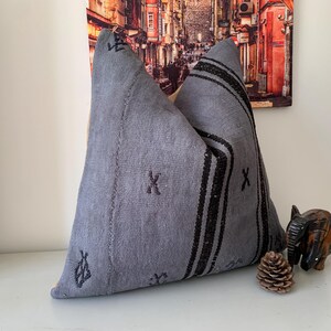 Indigo Black Vintage Kilim Pillow Cover 20x20 – Striped Rustic Throw Cushion, Turkish Decorations, Office Decor