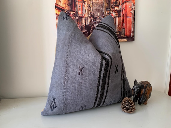 Indigo Black Vintage Kilim Pillow Cover 20x20 – Striped Rustic Throw Cushion, Turkish Decorations, Office Decor