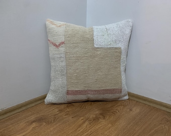 Patchwork Kilim Pillow Cover 20x20 | Home Office Decor, Floor Cushion ⇻ Turkish Throw Pillow, Mid Century Modern