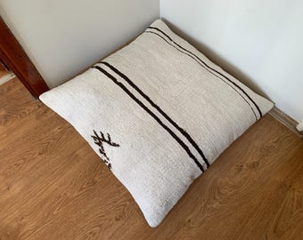 Black White Euro Sham Cover 26x26 Large Floor Cushion -Hemp Throw Pillows -Turkish Kilim Pillow Covers -Home Office Decor