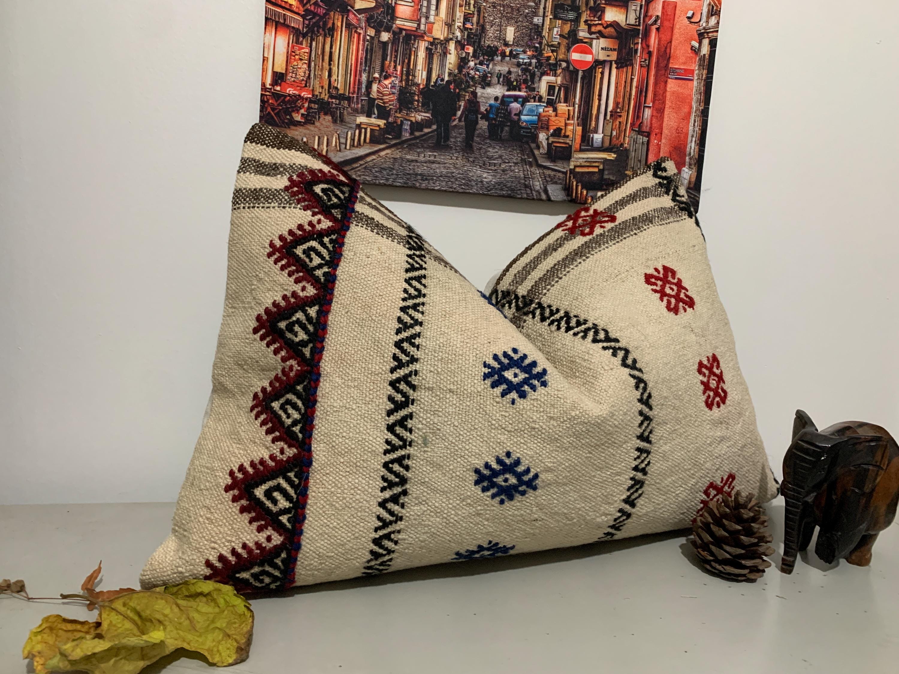 Multicolor Turkish Pillow 16x24 Pillow Cover -Bench Kilim Pillow Cover -Embroidered Throw Pillow Boho -Couch Cushion Cover -Lumbar Pillow