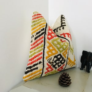Funda de almohada vintage - Funda de almohada de cáñamo Kilim de 16x16 - Cojín de sofá - Almohada de sofá colorida - Almohada turca decorativa - Cojín de tiro - Decoración boho imagen 1