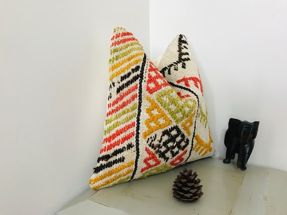 Vintage Pillow Cover -16x16 Hemp Kilim Pillow Case -Sofa Cushion -Colorful Couch Pillow -Decorative Turkish Pillow -Throw Pillow -Boho Decor