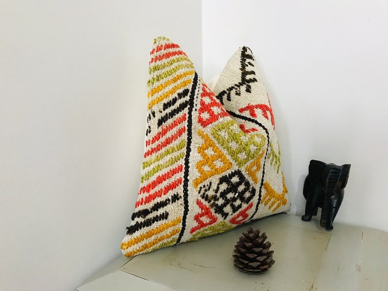 Funda de almohada vintage - Funda de almohada de cáñamo Kilim de 16x16 - Cojín de sofá - Almohada de sofá colorida - Almohada turca decorativa - Cojín de tiro - Decoración boho imagen 1