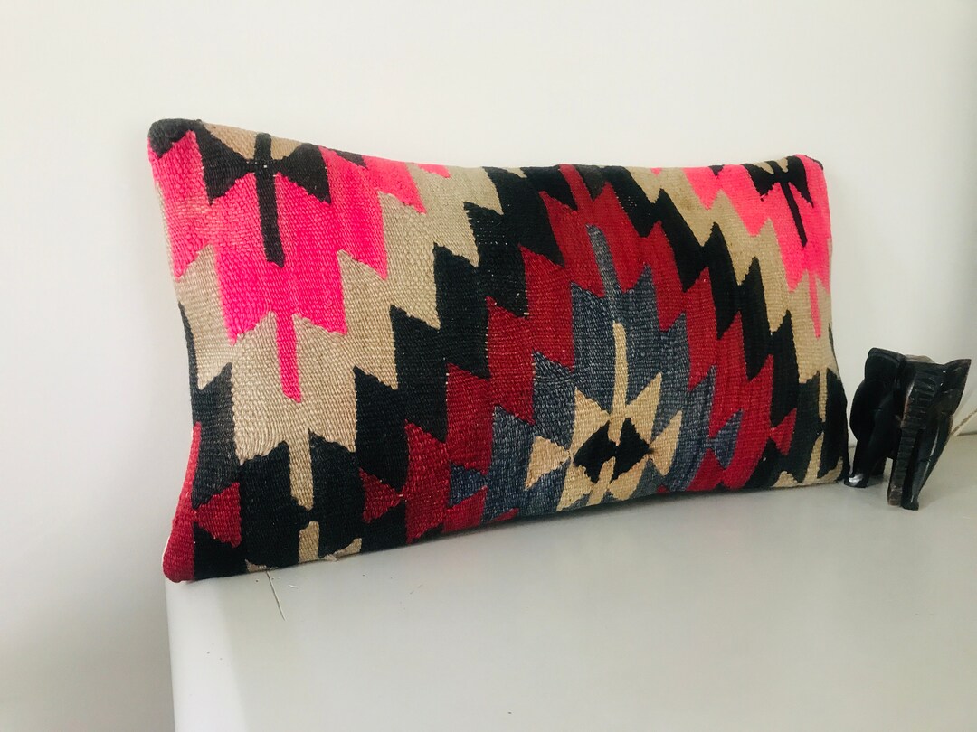 Southwestern Kilim Pillow 12x24 bolster Pillow pink Lumbar Pillow