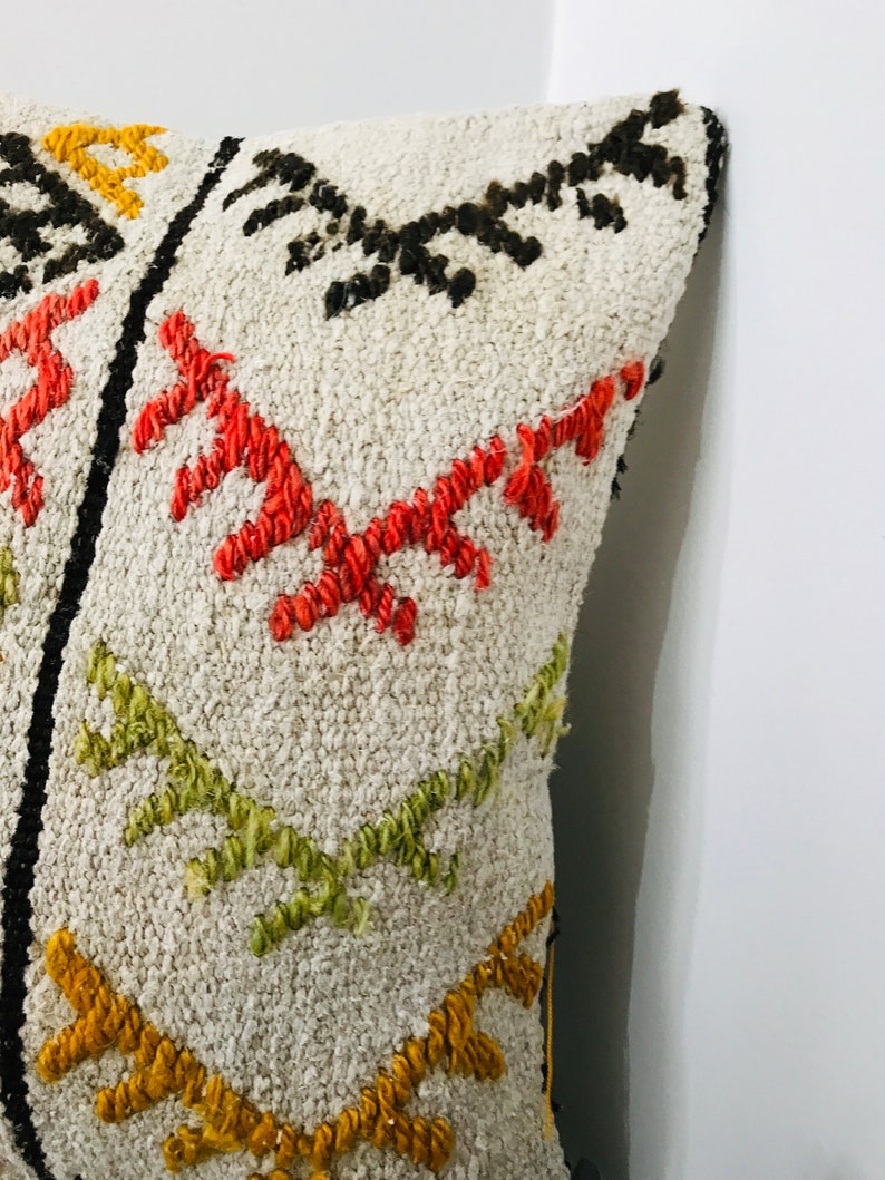 Funda de almohada vintage - Funda de almohada de cáñamo Kilim de 16x16 - Cojín de sofá - Almohada de sofá colorida - Almohada turca decorativa - Cojín de tiro - Decoración boho imagen 4