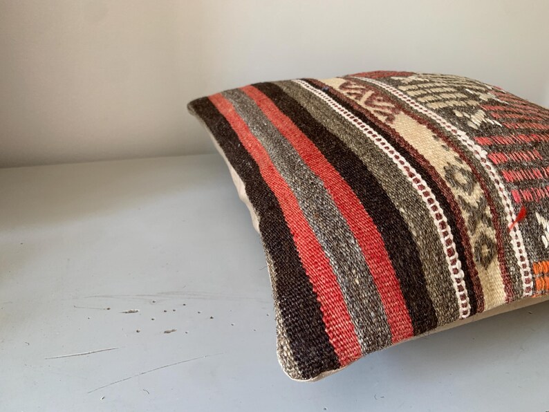 Turkish Rug Pillow Case 16x16, Handmade Kilim Pillow Cover -Calm Home Decor -Square Cushion -Decorative Throw Couch image 8
