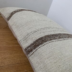 Vintage Lumbar Kilim Pillow Cover 16x24, Cream Brown Striped Pillows, Rustic Room Decor, Turkish Sofa Pillowcase image 8