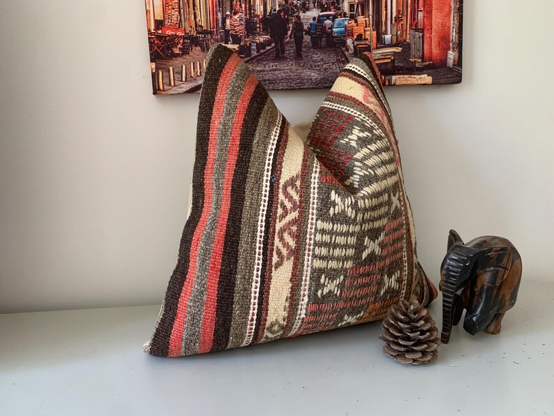 Turkish Rug Pillow Case 16x16, Handmade Kilim Pillow Cover -Calm Home Decor -Square Cushion -Decorative Throw Couch