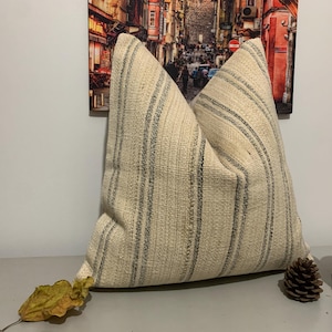 Federa per cuscino in canapa 24x24 - Cuscino kilim turco - Federa per cuscino yoga a righe - Decorazione fattoria - Regalo di inaugurazione della casa - Cuscino da pavimento tessuto a mano