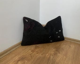 Cojines decorativos negros de 12x20, funda de almohada Kilim lumbar, decoración bohemia, cojín para banco turco