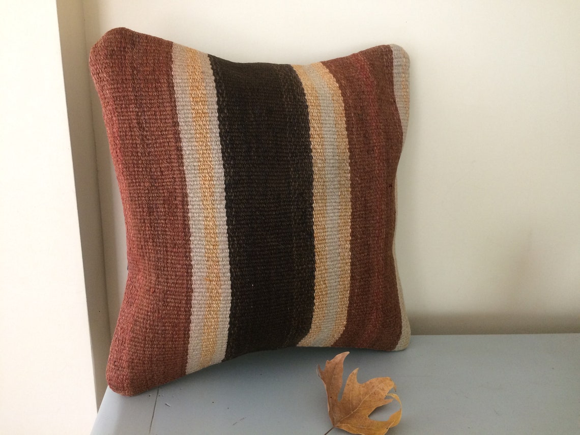 Cream Brown Boho Throw Pillow 14x14 outdoor Kilim Pillow Etsy