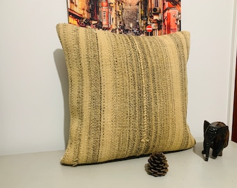 Vintage Decor, Kilim Pillow Cover, 20x20 -Beige Brown Boho Pillow Cover, Turkish Pillows -House Design -Rug Throw Pillows Case -Large Pillow