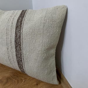 Vintage Lumbar Kilim Pillow Cover 16x24, Cream Brown Striped Pillows, Rustic Room Decor, Turkish Sofa Pillowcase image 10