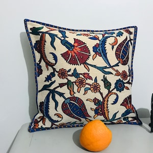 White Blue Turkish Pillow Covers 16x16 -Decorative Kilim Pillow -Unique Throw Pillows -Anatolian Cushion -Tribal Decor -Textured Pillow Case