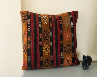 Taie d'oreiller Turquie Kilim 24 x 24 - Taie d'oreiller turque - Housse de coussin de canapé - Décoration d'intérieur - Housse de coussin Navajo - Oreiller de tapis, décoration aztèque