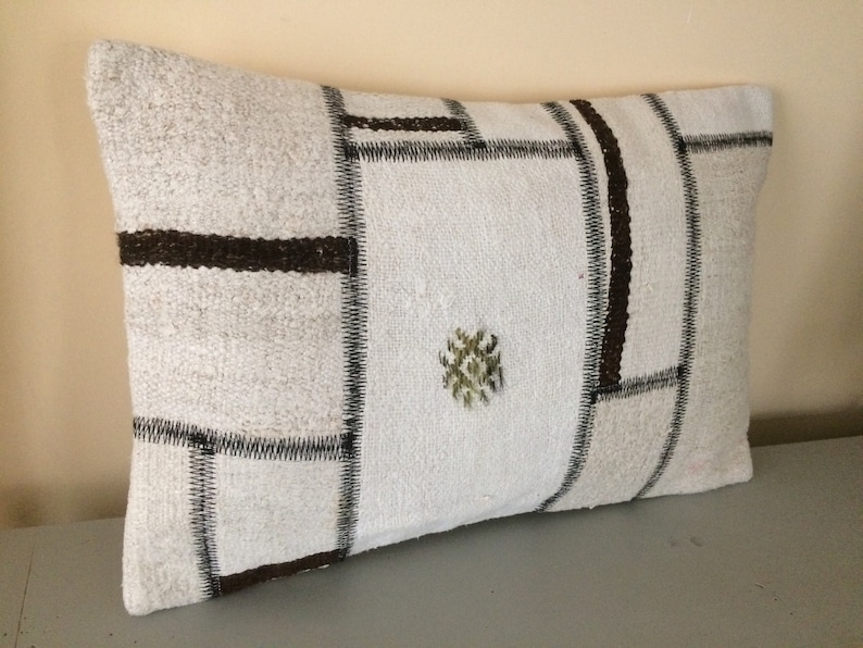 Hemp Throw Pillows 16X24 Large Couch Pillow Cushion Black White Patchwork Turkish Pillow Covers Boho Kilim Pillows Ethnic Lumbar Pillow