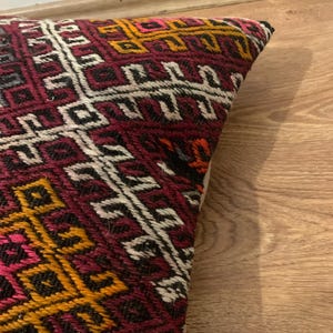 Red Kilim Pillow Cover 16x16 | Turkey Throw Pillowcase, Turkish Rug Cushion ⇻ Antique Pillows Sham, Bench Decor image 7