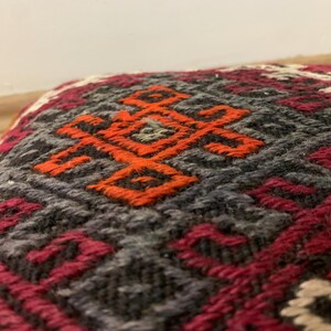 Red Kilim Pillow Cover 16x16 | Turkey Throw Pillowcase, Turkish Rug Cushion ⇻ Antique Pillows Sham, Bench Decor image 5