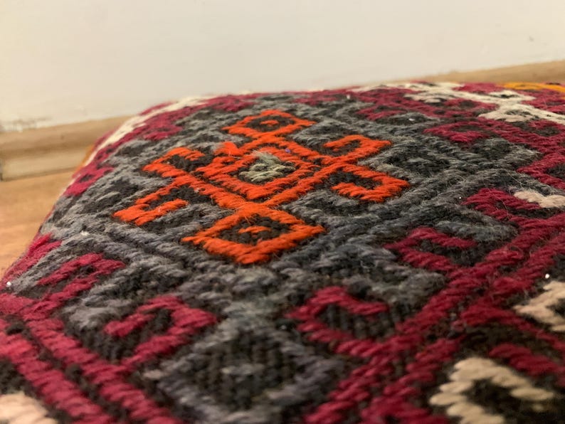 Red Kilim Pillow Cover 16x16 | Turkey Throw Pillowcase, Turkish Rug Cushion ⇻ Antique Pillows Sham, Bench Decor image 5