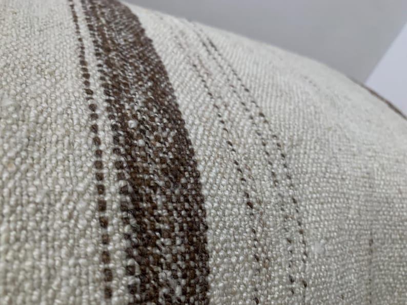 Vintage Lumbar Kilim Pillow Cover 16x24, Cream Brown Striped Pillows, Rustic Room Decor, Turkish Sofa Pillowcase image 5