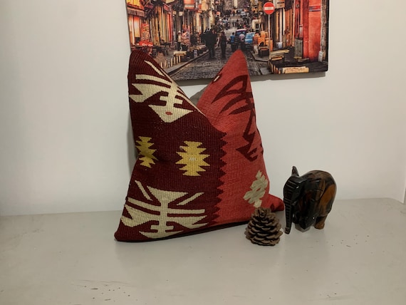 Kilim Pillow Cover 16x16: Hand Woven Turkish Wool Couch Cushion