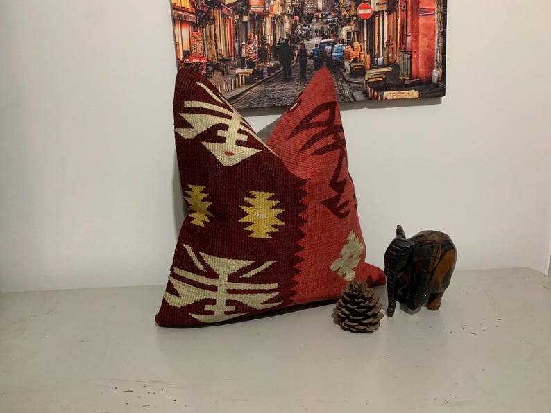 Funda de cojín Kilim de 40x40 cm: Cojín de sofá tejido a mano en lana turca. imagen 1