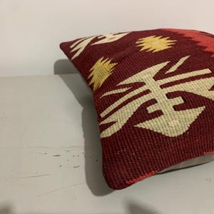 Funda de cojín Kilim de 40x40 cm: Cojín de sofá tejido a mano en lana turca. imagen 8