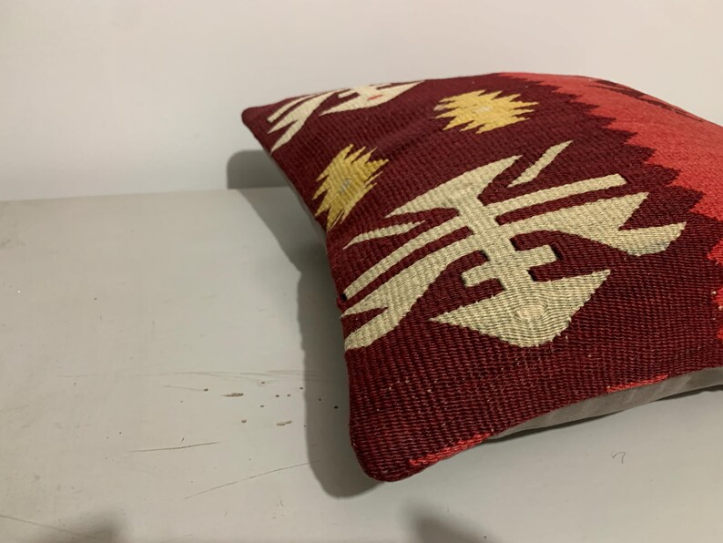 Funda de cojín Kilim de 40x40 cm: Cojín de sofá tejido a mano en lana turca. imagen 8