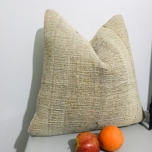 Outdoor Kilim Pillow 20x20 | Tan Throw Pillow Cover, Minimalist Decor ⇻ Square Large Cushion, Embroidered Couch Pillow Case ⇻ Turkish Pillow