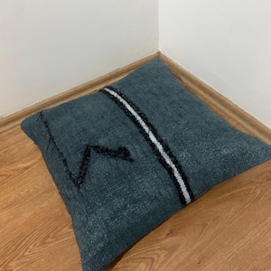 Oreillers kilim bleu lapis - Housse de coussin de banc 20 x 20 - Grande taie d'oreiller en moquette - Oreiller en chanvre turc - Jeté décoratif