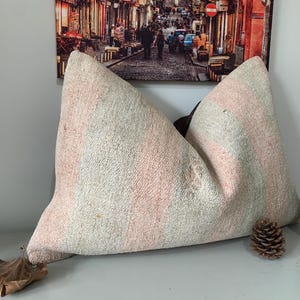 Federa per cuscino da lancio grigio rosa 16x24 - Federa per cuscino kilim turco - Cuscino per divano - Cuscino decorativo - Cuscino boho rettangolare - Federe per cuscino in canapa a righe