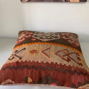 Vintage Kilim Pillow Covers 20x20, Multi Color Throw Pillows, Interior Decor, Antique Turkish Pillowcase, Wool Square Cushion
