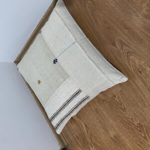 Textured Boho Kilim Pillow Cover 20x20, Mid-Century Modern, Large Couch Cushion, Patchwork Pillows Throw, Beige Brown, Room Decor