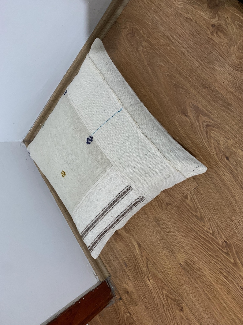 Textured Boho Kilim Pillow Cover 20x20, Mid-Century Modern, Large Couch Cushion, Patchwork Pillows Throw, Beige Brown, Room Decor