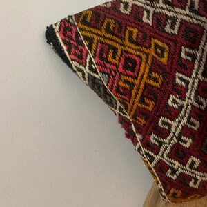 Red Kilim Pillow Cover 16x16 | Turkey Throw Pillowcase, Turkish Rug Cushion ⇻ Antique Pillows Sham, Bench Decor image 11