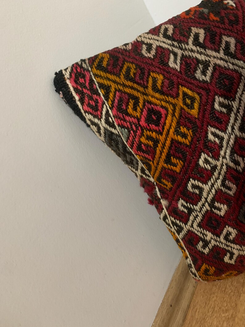 Red Kilim Pillow Cover 16x16 | Turkey Throw Pillowcase, Turkish Rug Cushion ⇻ Antique Pillows Sham, Bench Decor image 11