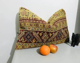 Antikes türkisches Kissen - 16x24 Kissenbezüge - Teppich Dekokissen - Großes Lendenkissen - Couchkissen - Dekokissen - Sofa Kelim Kissenbezug